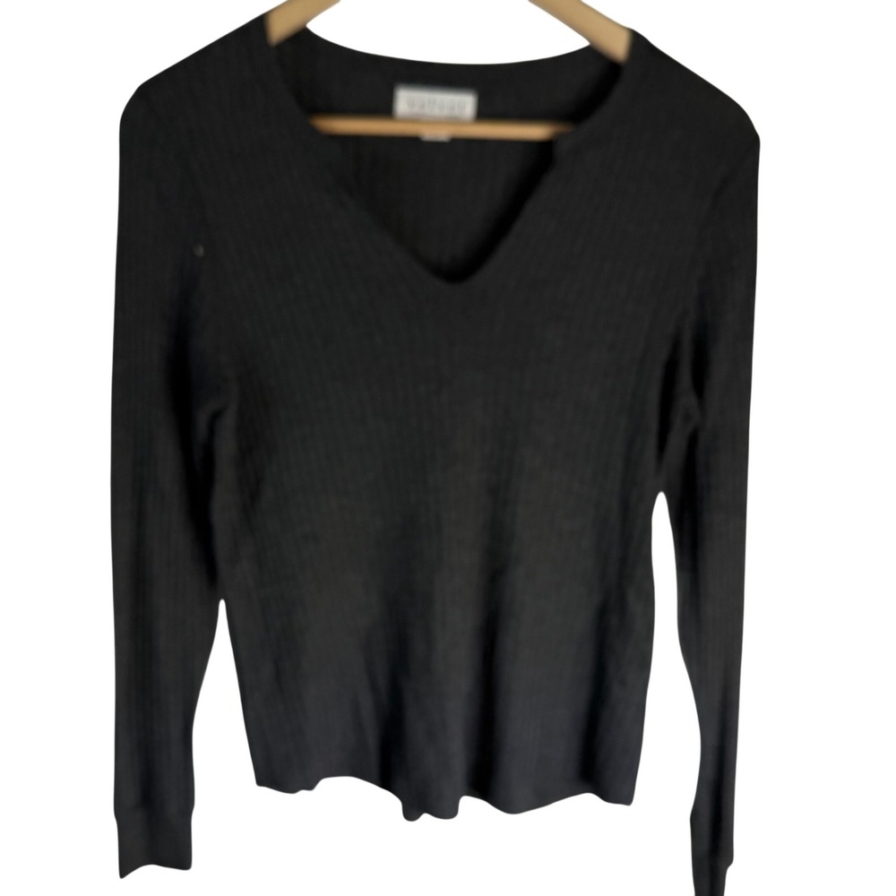 Velvet by Graham & Spencer Gray Ribbed V-Neck Long Sleeve Top XS